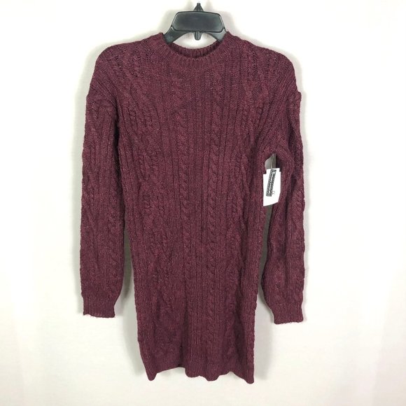 BP Burgundy Stem Red Crewneck Cable Knit Sweater Dress Size XS - Picture 2 of 8